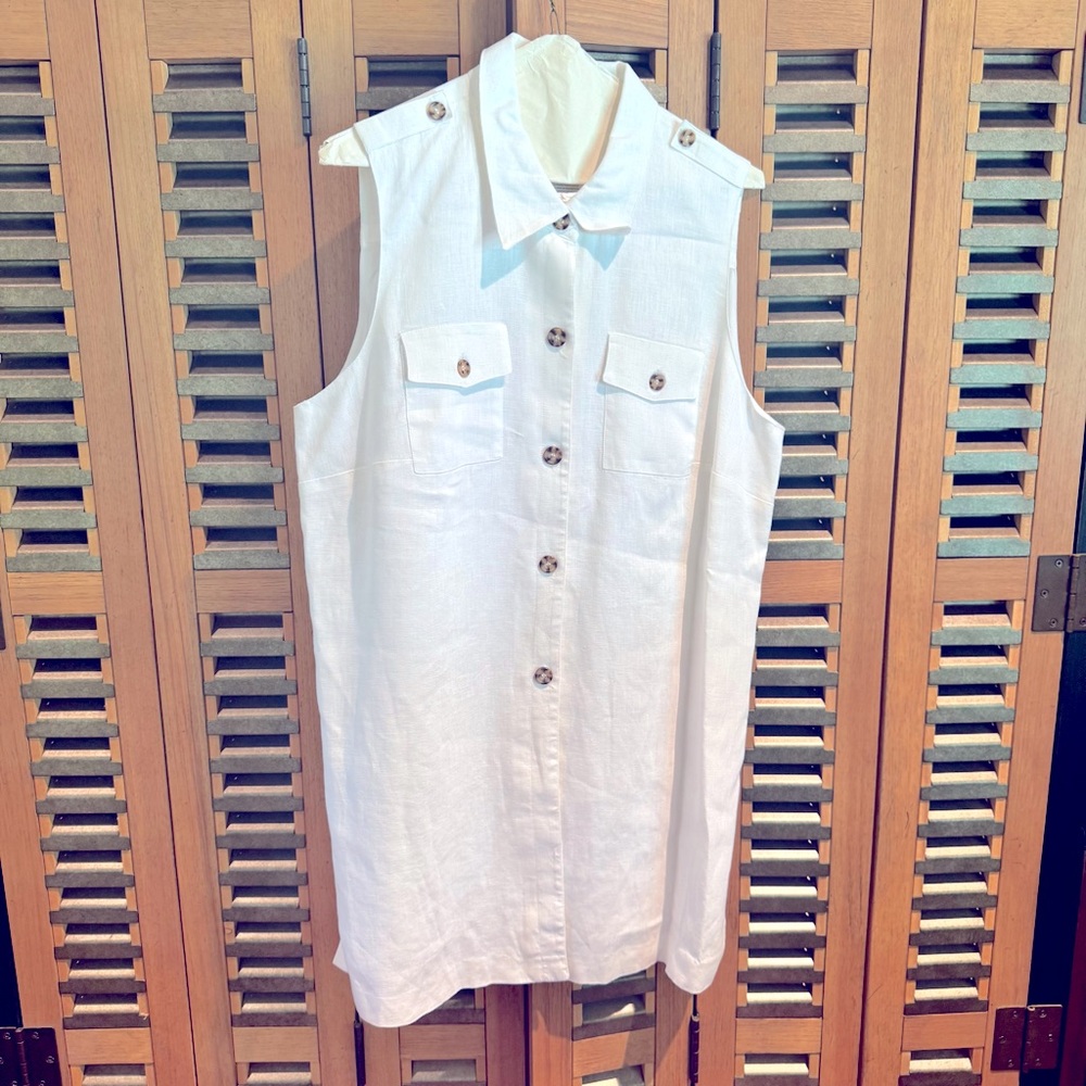 Sleeveless White Button-Up Dress